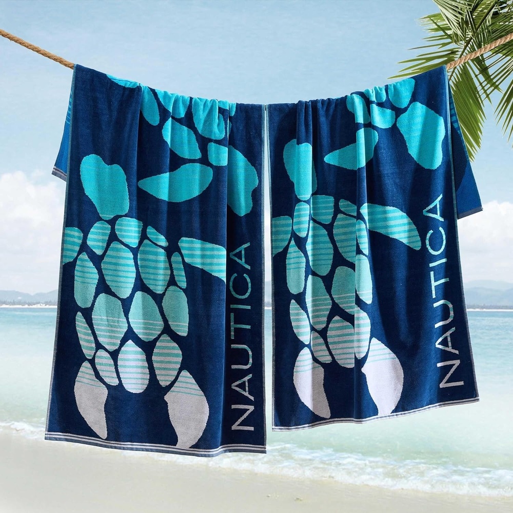 image:imageNautica  Beach Towels Oversized 2 Pack Cotton Velour Towel Set 36x68 Plush Absorbent amp QuickDry Beach Essentials Striped Americana Decor Berry PinkTurtle Beach Blue