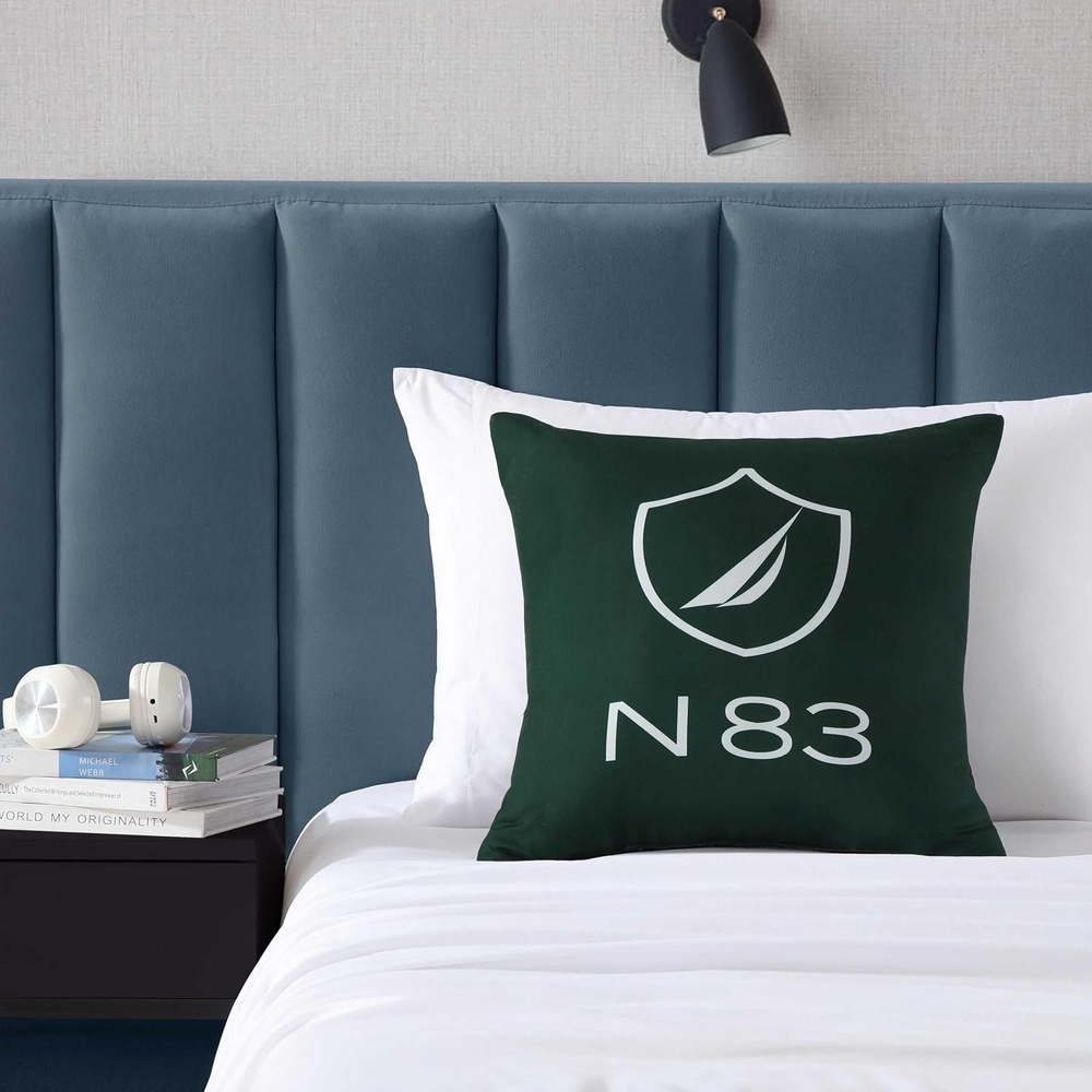 image:imageNautica Decorative Pillow Cotton Canvas Coastal Throw Pillow with Textured Embroidered Anchor Design Pillow for Couch or Bed 20 x 20 Ships Wheel BlueN83 Boat Green
