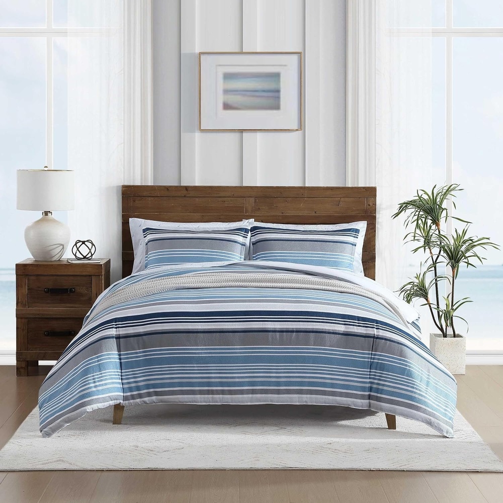 image:imageNautica Full Size Bed in a Bag Reversible Comforter Set with Fitted Sheet Pillowcases Shams amp Laundry Bag 7Piece College Dorm Room Essentials Captains BlueGreenBradlee Blue