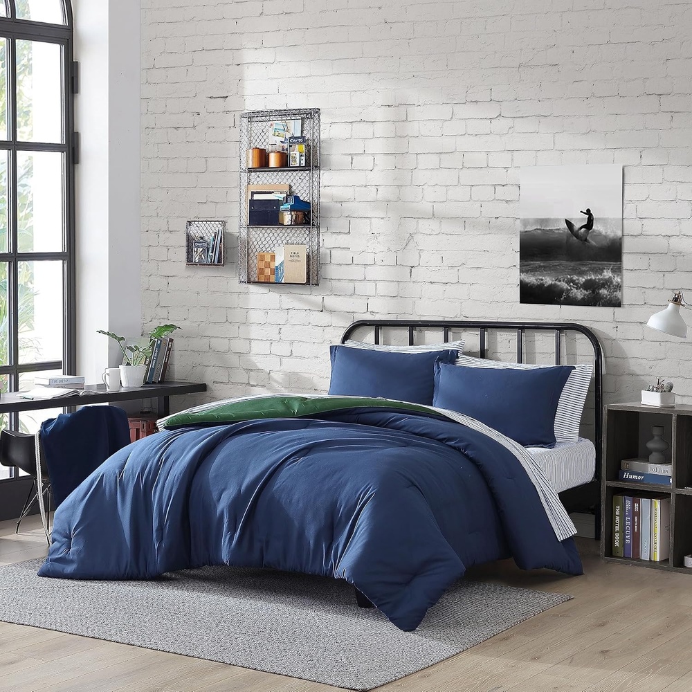 image:imageNautica Full Size Bed in a Bag Reversible Comforter Set with Fitted Sheet Pillowcases Shams amp Laundry Bag 7Piece College Dorm Room Essentials Captains BlueGreenCaptains BlueGreen