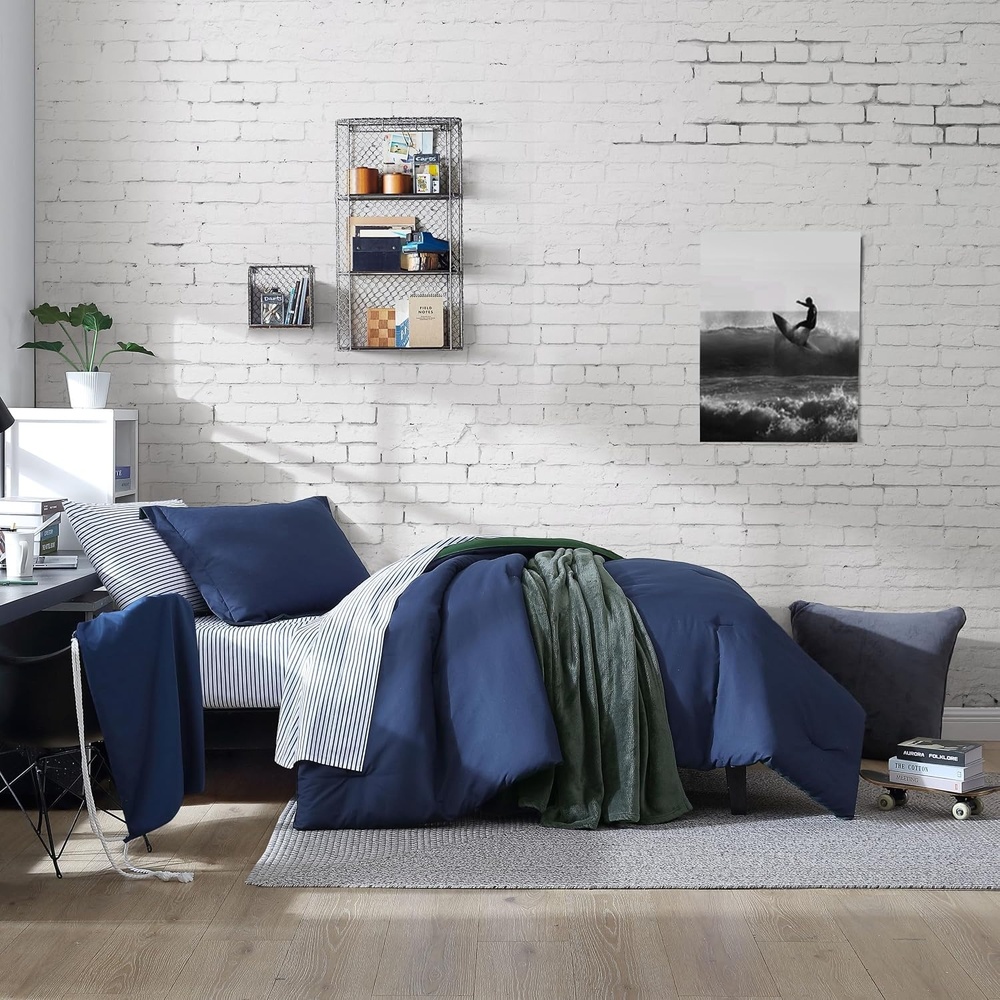 image:imageNautica Queen Comforter Set Reversible Bedding with Matching Shams Stripe Room Decor College Dorm Room Essentials Bay Shore NavyCaptains BlueGreen