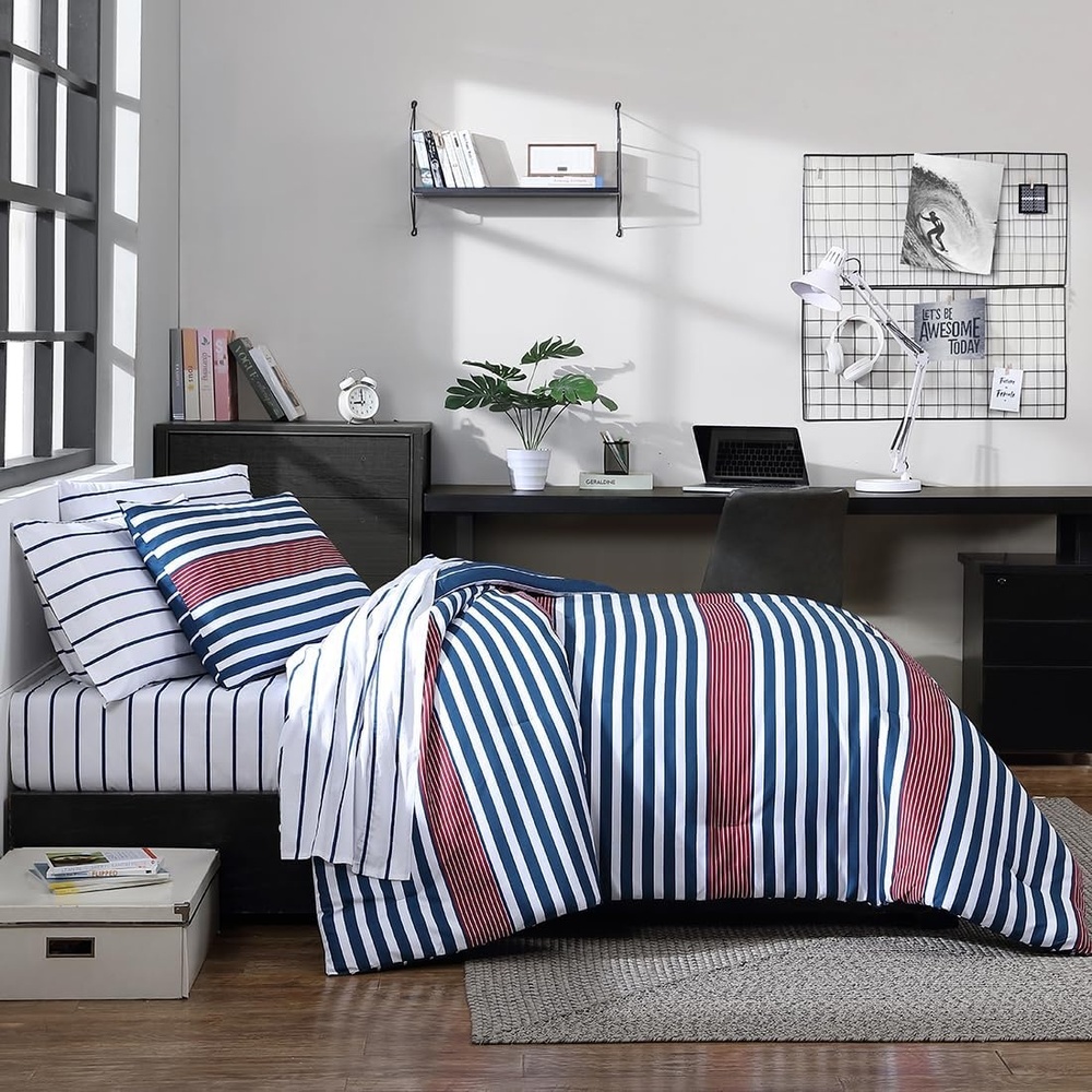 image:imageNautica Queen Comforter Set Reversible Bedding with Matching Shams Stripe Room Decor College Dorm Room Essentials Bay Shore NavyKennedy Stripe Navy