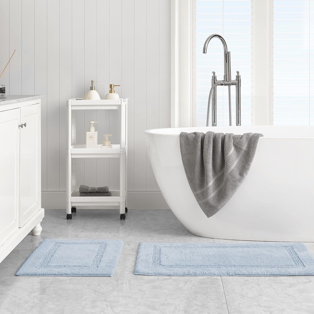 image:imageNautica Runner Rug Soft amp Absorbent Tufted Cotton Bath Rug with SkidResistant Backing OekoTex Certified Peniston Brown 60 x 22Peniston Blue