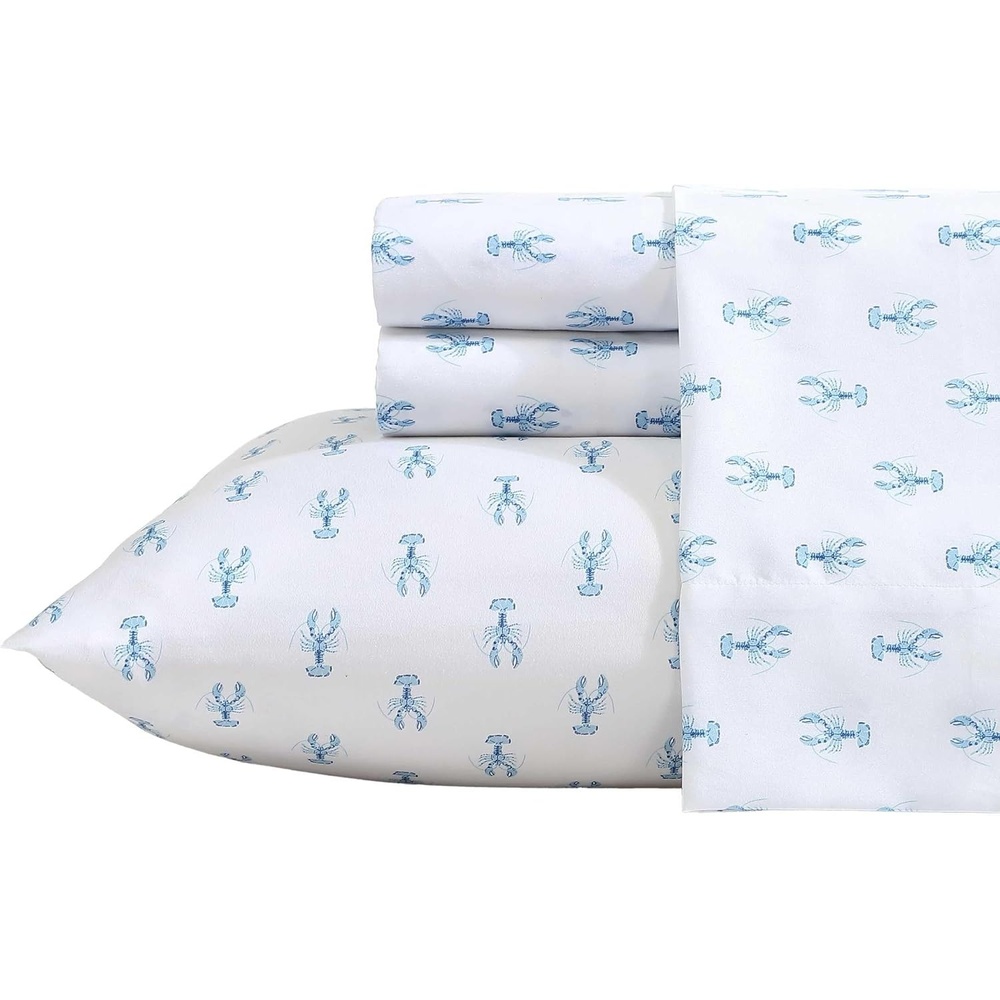 image:imageNautica Sheet Set Breathable amp Cooling Microfiber Bedding with Matching Pillowcase Deep Pocket Fully Elasticized Nantucket Lobster Ocean Breeze Blue TwinNantucket Lobster Ocean Breeze Blue