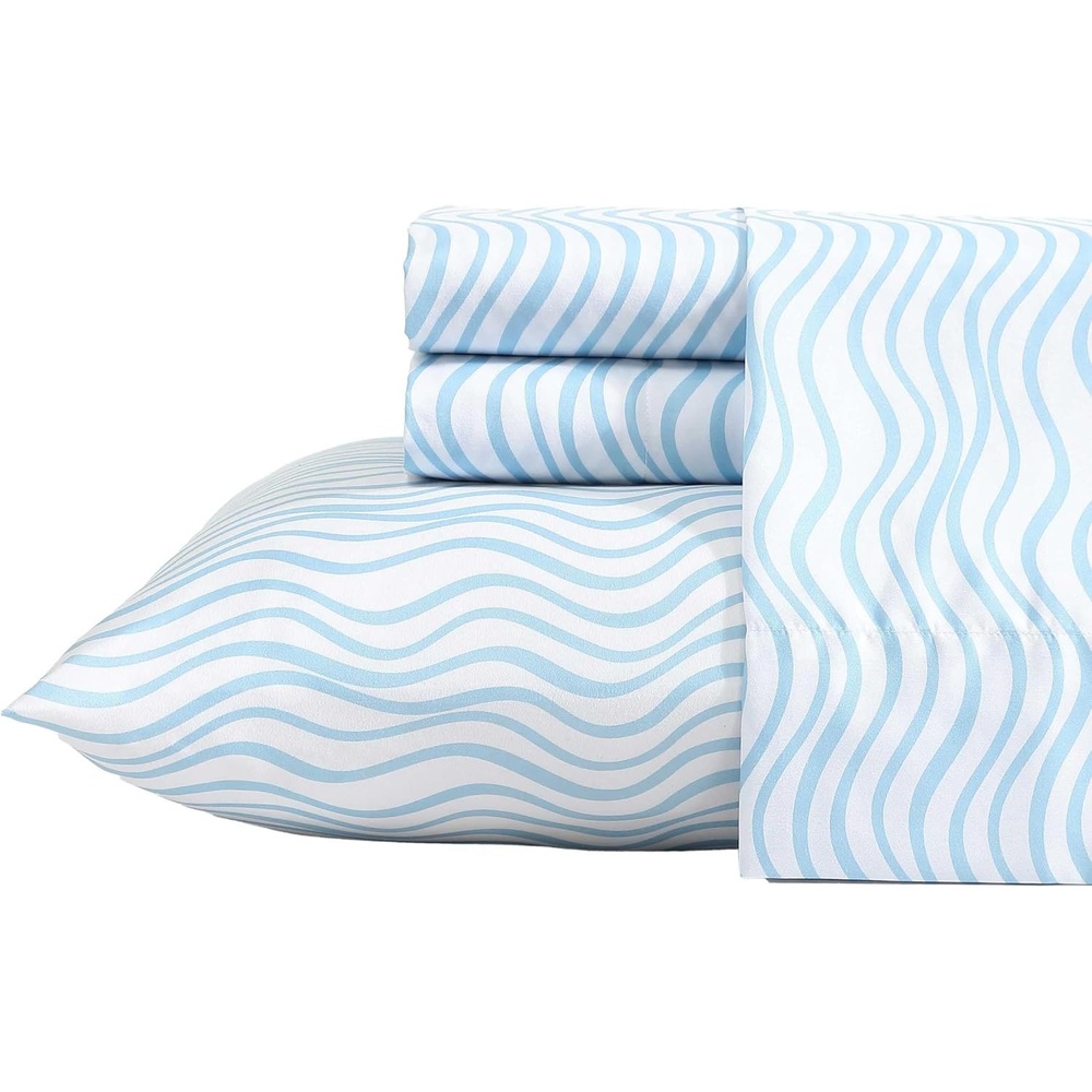 image:imageNautica Sheet Set Breathable amp Cooling Microfiber Bedding with Matching Pillowcase Deep Pocket Fully Elasticized Nantucket Lobster Ocean Breeze Blue TwinLinearly Waves Ocean Breeze Blue