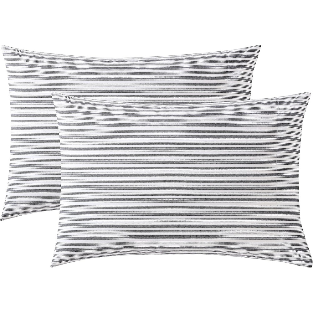 image:imageNautica  Standard Pillowcase Set Cotton Percale Bedding Casual Home Decor Coleridge Stripe Charcoal 2 PieceColeridge Stripe Charcoal