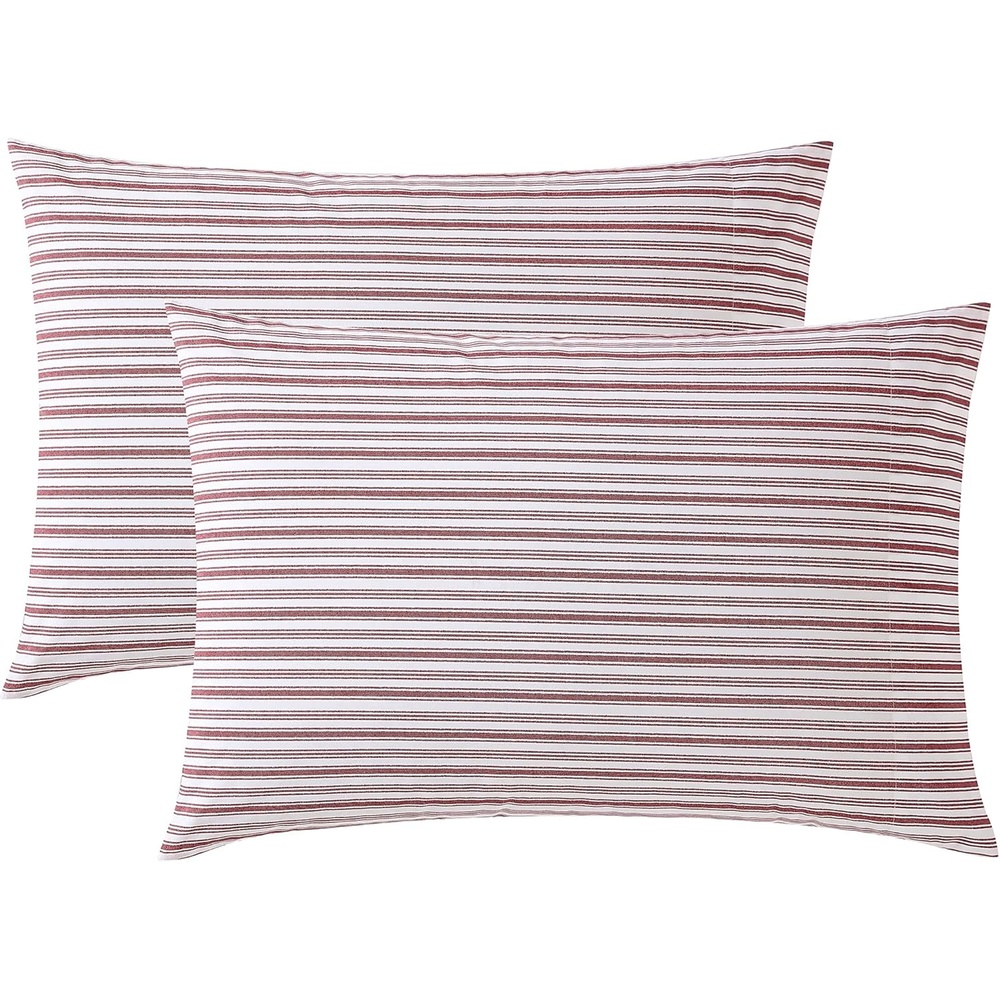 image:imageNautica  Standard Pillowcase Set Cotton Percale Bedding Casual Home Decor Coleridge Stripe Charcoal 2 PieceColeridge Stripe Red
