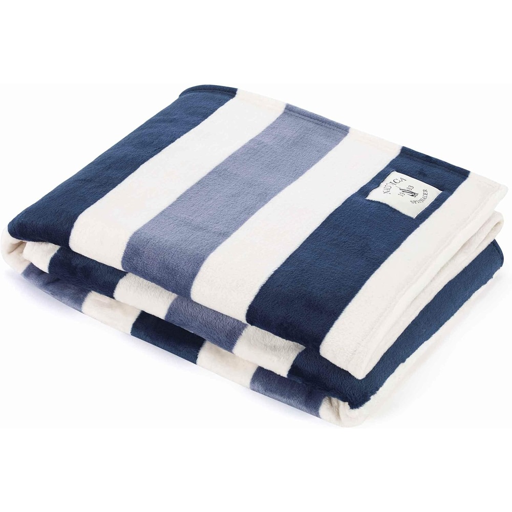 image:imageNautica Throw Blanket Super Soft amp Cozy Fleece Blanket Lightweight Plush Bedding for Couch amp Bed Awning Stripe Navy 50 x 60Awning Stripe BlueWhite