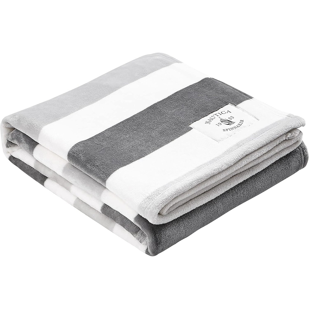 image:imageNautica Throw Blanket Super Soft amp Cozy Fleece Blanket Lightweight Plush Bedding for Couch amp Bed Awning Stripe Navy 50 x 60Awning Stripe GreyWhite