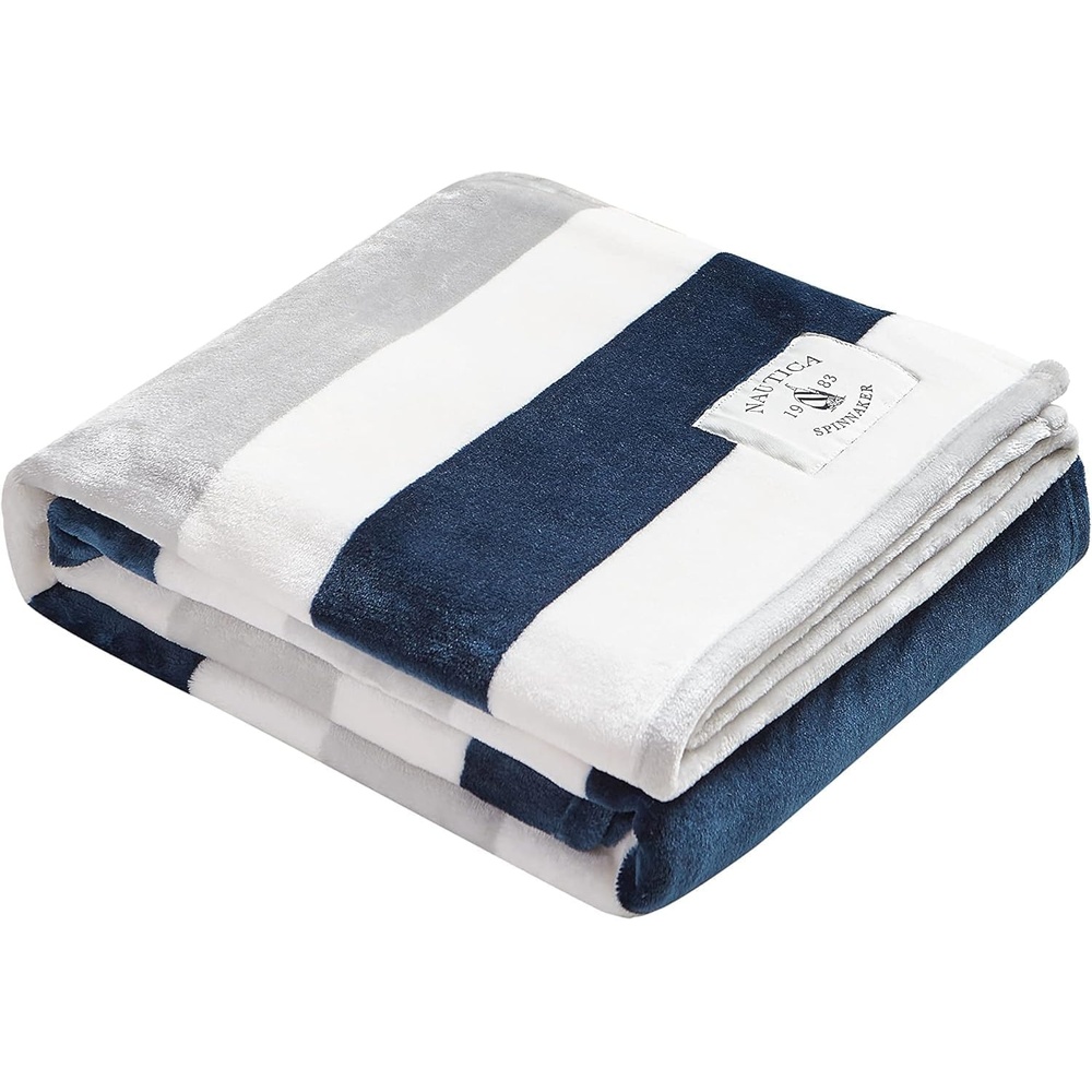 image:imageNautica Throw Blanket Super Soft amp Cozy Fleece Blanket Lightweight Plush Bedding for Couch amp Bed Awning Stripe Navy 50 x 60Awning Stripe NavyWhite