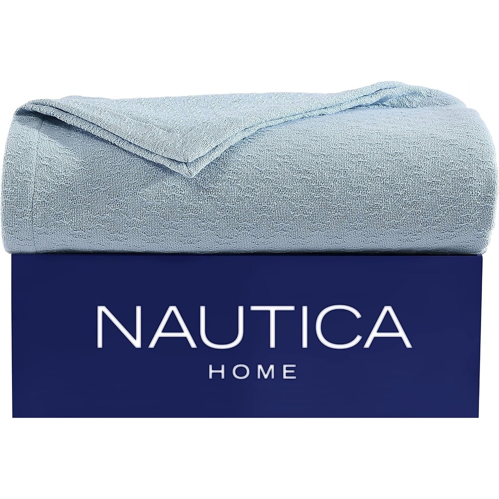 image:imageNautica  Twin Blanket Cotton Woven Bedding MediumWeight for All Seasons Ideal Dorm Essentials OekoTex Certified Ripple Cove BlueRipple Cove Blue