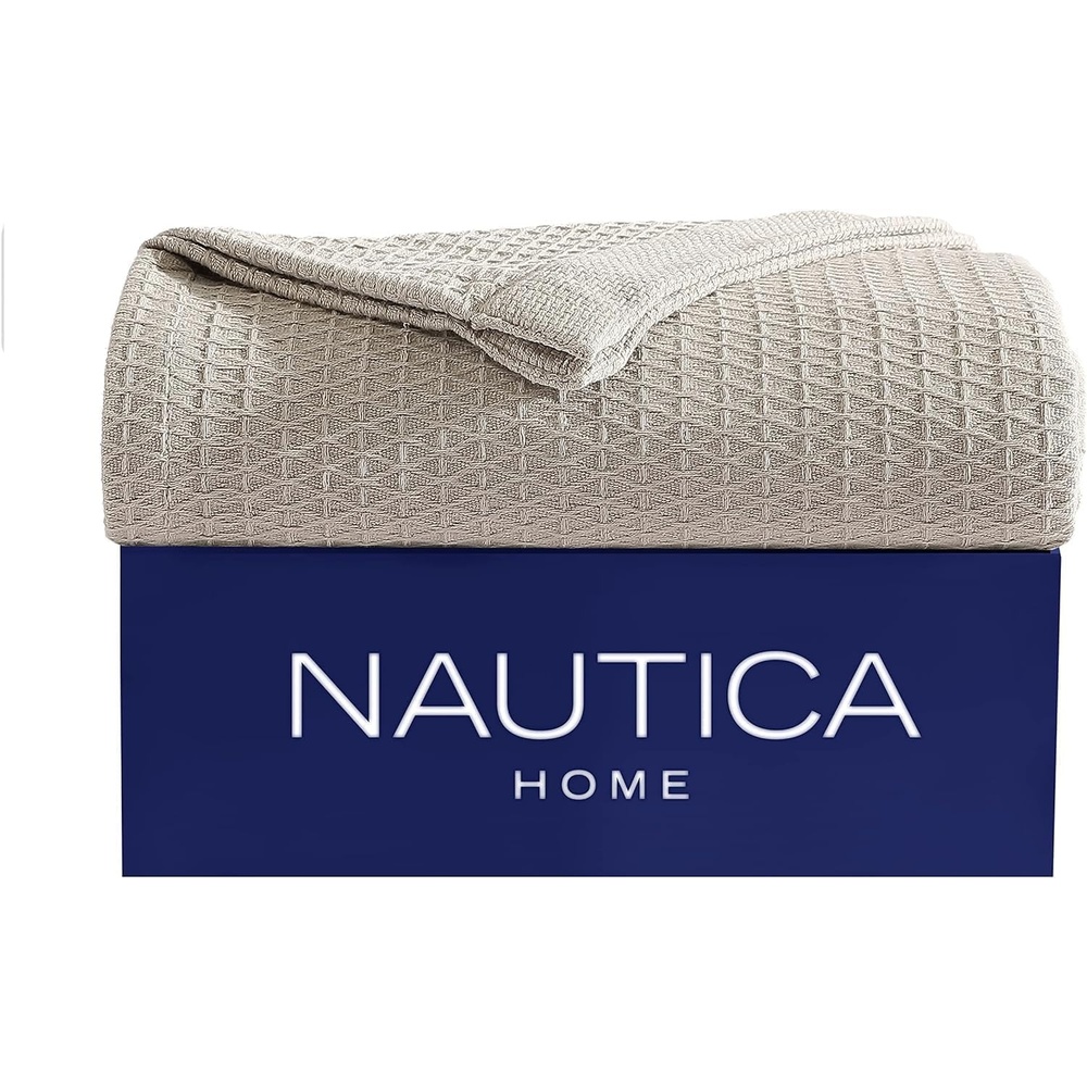 image:imageNautica Twin Blanket Diamond Weave Cotton Bedding MediumWeight for All Seasons Ideal Dorm Essentials OekoTex Certified Baird GreyBaird Beige