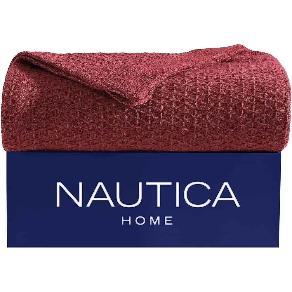 image:imageNautica  Twin Blanket Diamond Weave Cotton Bedding MediumWeight for All Seasons Ideal Dorm Essentials OekoTex Certified Baird GreyBaird Red
