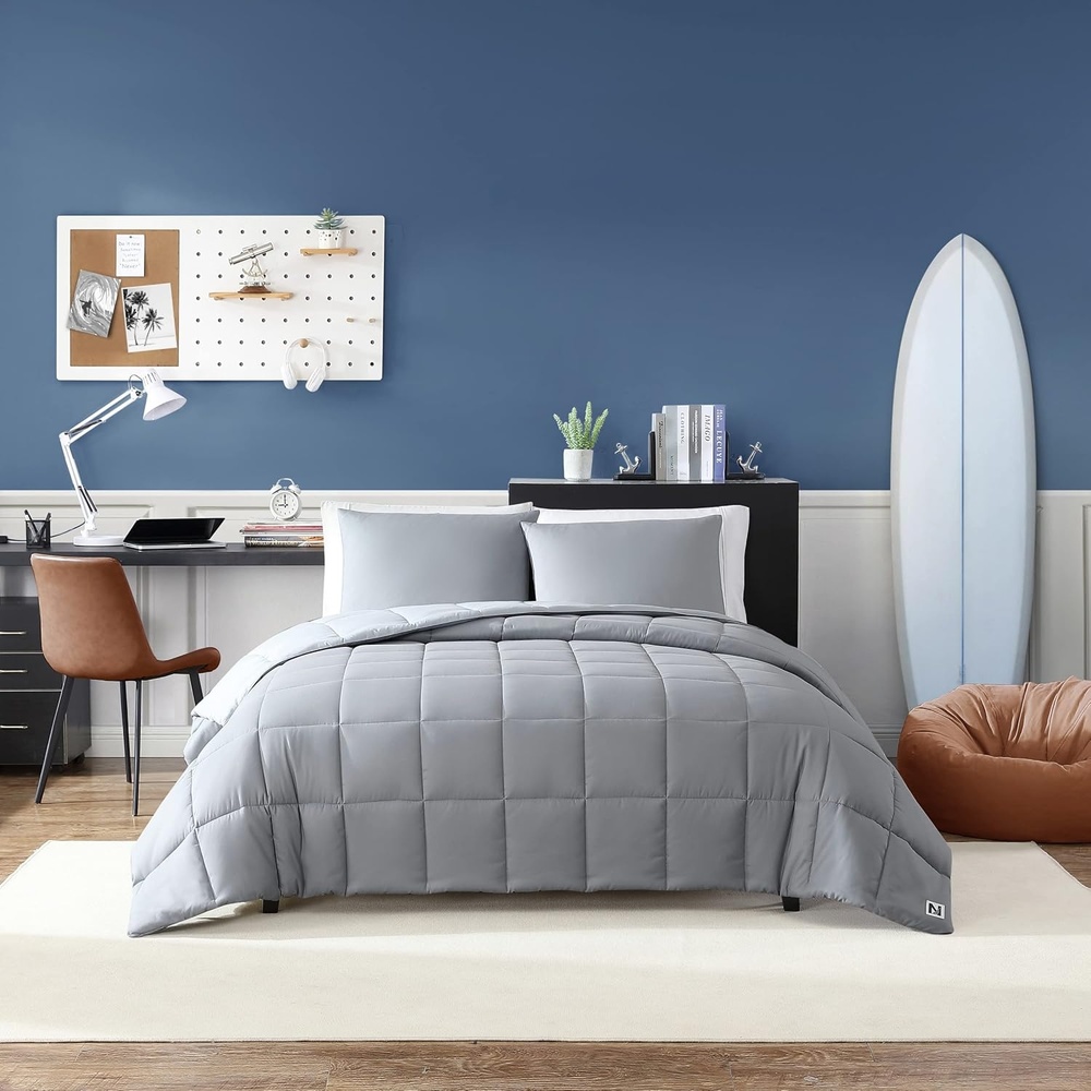 image:imageNautica  Twin Comforter Set Peached Microfiber Bedding with Matching Sham Lightweight for Year Round Use Dorm Essentials OekoTex Certified Longdale Solid NavyLongdale Solid Grey