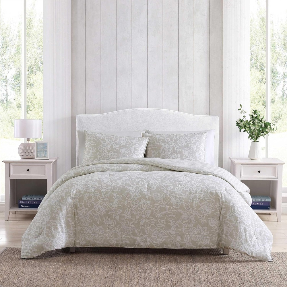 image:imageNautica Twin Comforter Set Reversible Bedding with Matching Sham Floral Room Decor College Dorm Room Essentials Tortola BlueTortola Beige