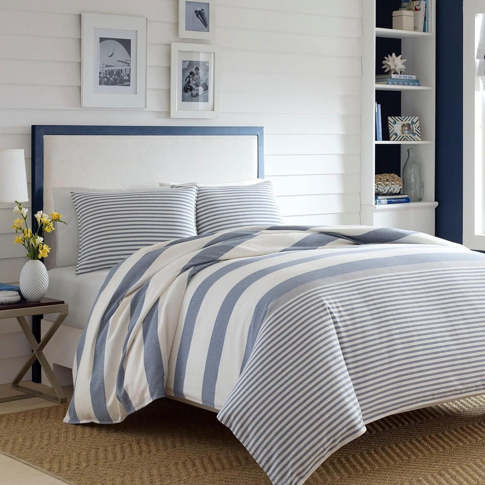 image:imageNautica Twin Comforter Set Reversible Cotton Bedding with Matching Sham MediumWeight Dorm Essentials OekoTex Certified Fairwater BlueBlueWhiteGrey