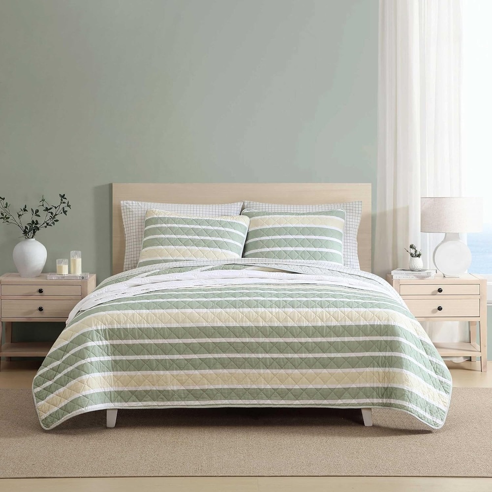 image:imageNautica Twin Quilt Set Soft amp Reversible Cotton Bedding with a Smooth Finish 2 Piece Coastal Bed Set with Matching Pillowcase Seashore Stitch PinkVaradero StripePenny Pinstripe Beige