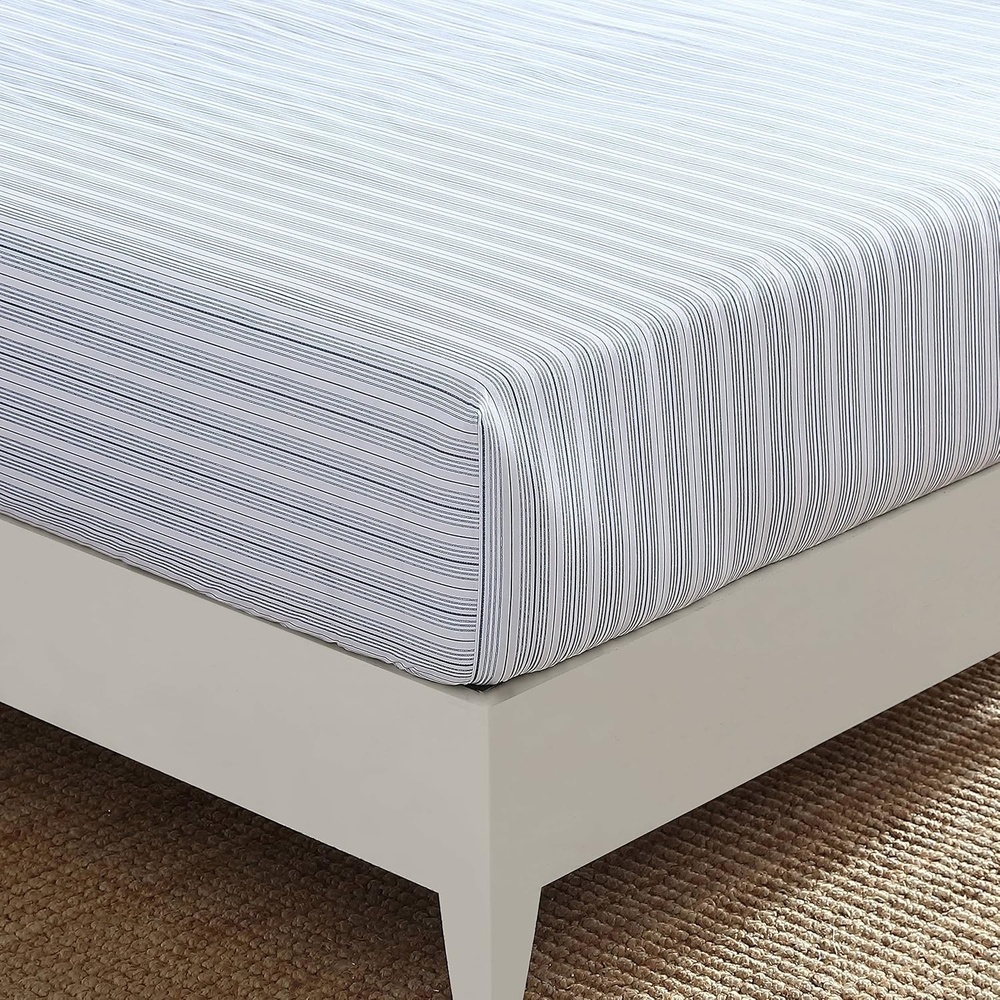 image:imageNautica Twin Size Fitted Sheet Crisp Cotton Percale Bedding Lightweight amp Breathable Bed Sheet Deep Pocket College Dorm Room Essentials Coleridge Stripe RedBeaux Stripe Blue