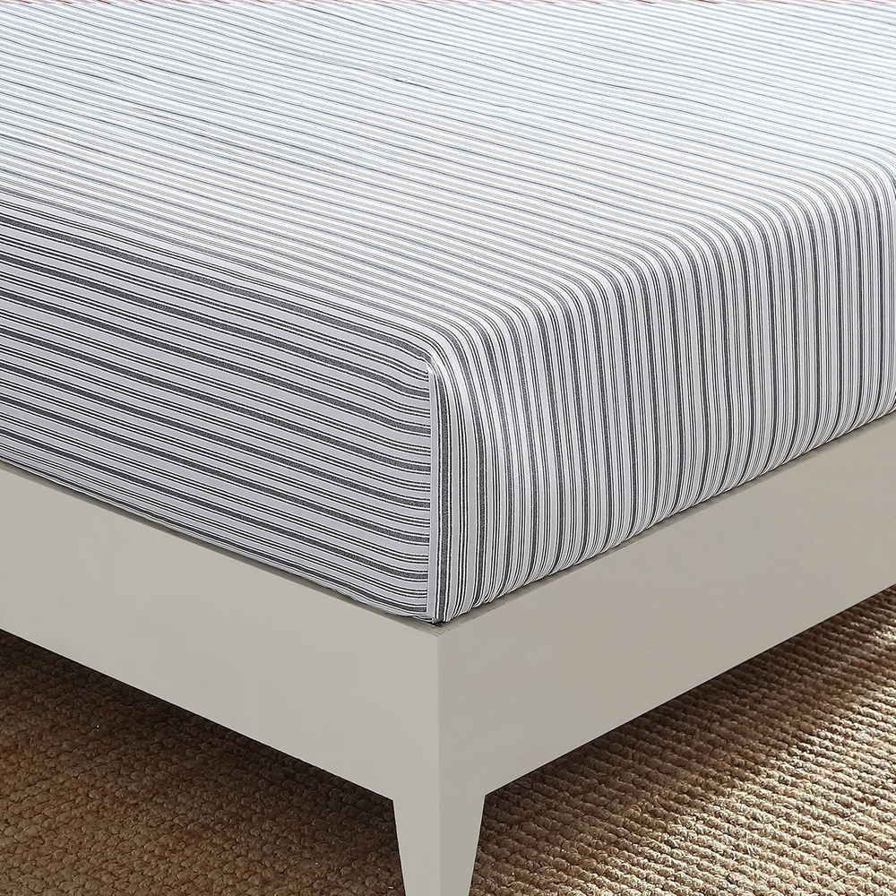 image:imageNautica Twin Size Fitted Sheet Crisp Cotton Percale Bedding Lightweight amp Breathable Bed Sheet Deep Pocket College Dorm Room Essentials Coleridge Stripe RedColeridge Stripe Charcoal