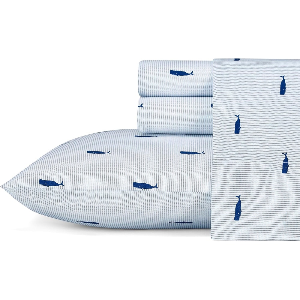 image:imageNautica Twin Size Sheet Set Crisp Cotton Percale Bedding with Matching Pillowcase Lightweight amp Breathable Bed Sheets Deep Pocket College Dorm Room Essentials Star Spangled BlueWhale Stripe