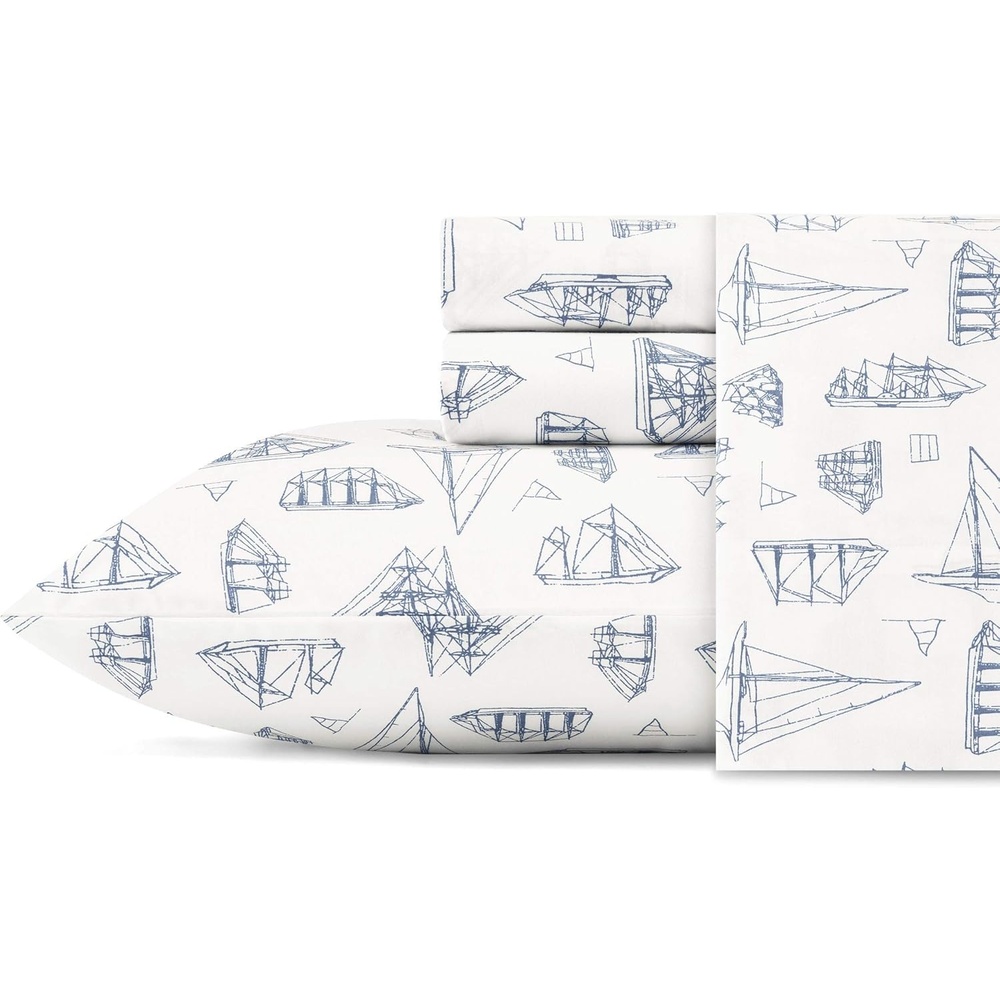 image:imageNautica Twin Size Sheet Set Crisp Cotton Percale Bedding with Matching Pillowcase Lightweight amp Breathable Bed Sheets Deep Pocket College Dorm Room Essentials Star Spangled BlueWhitewood Sail