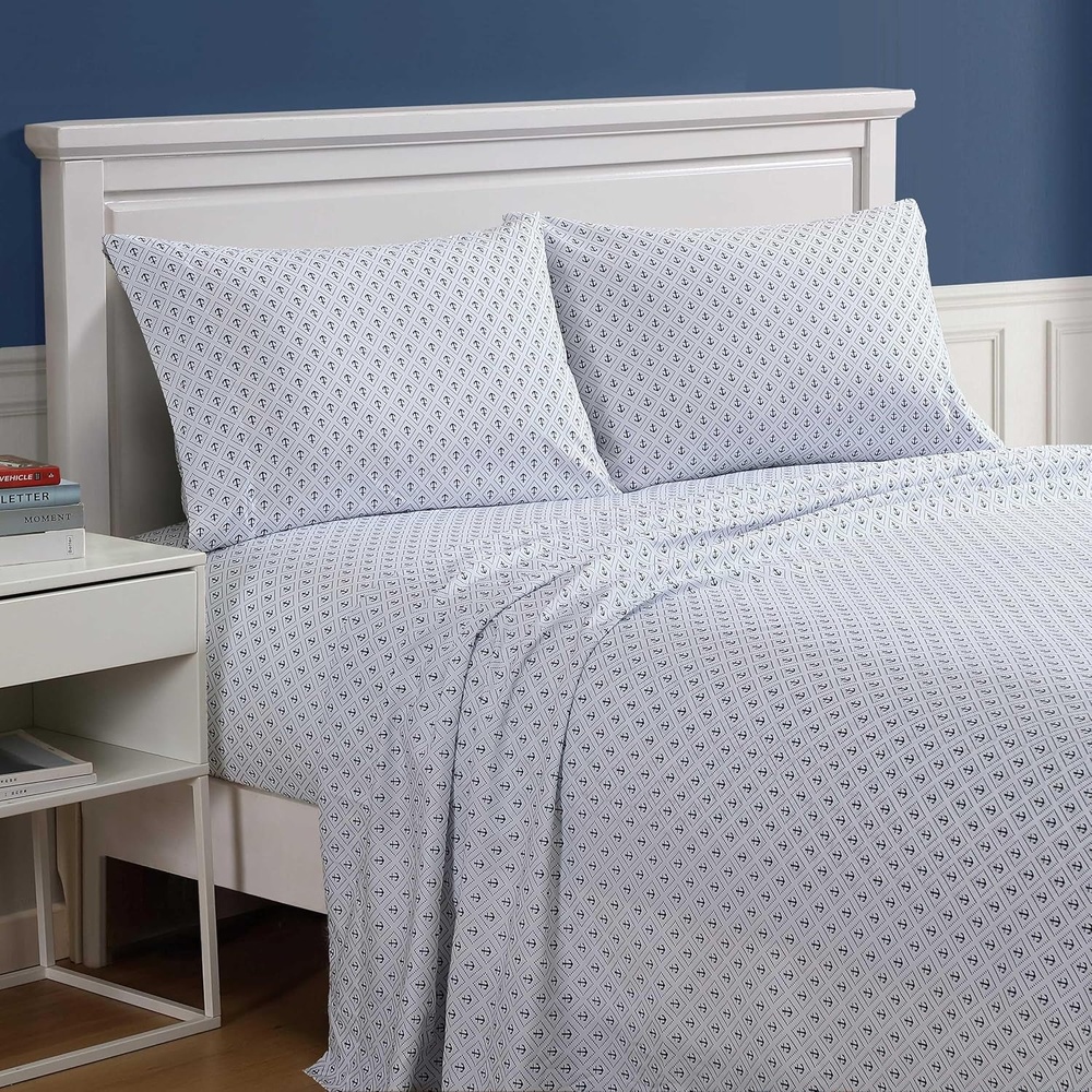 image:imageNautica Twin Size Sheet Set Crisp amp Cool Bedding with a Light and Breathable Feel 3 Piece Bed Sheets with Deep Pocket Fitted Sheet amp Matching Pillowcase Beasley Stripe GreenDiamond Anchor Blue