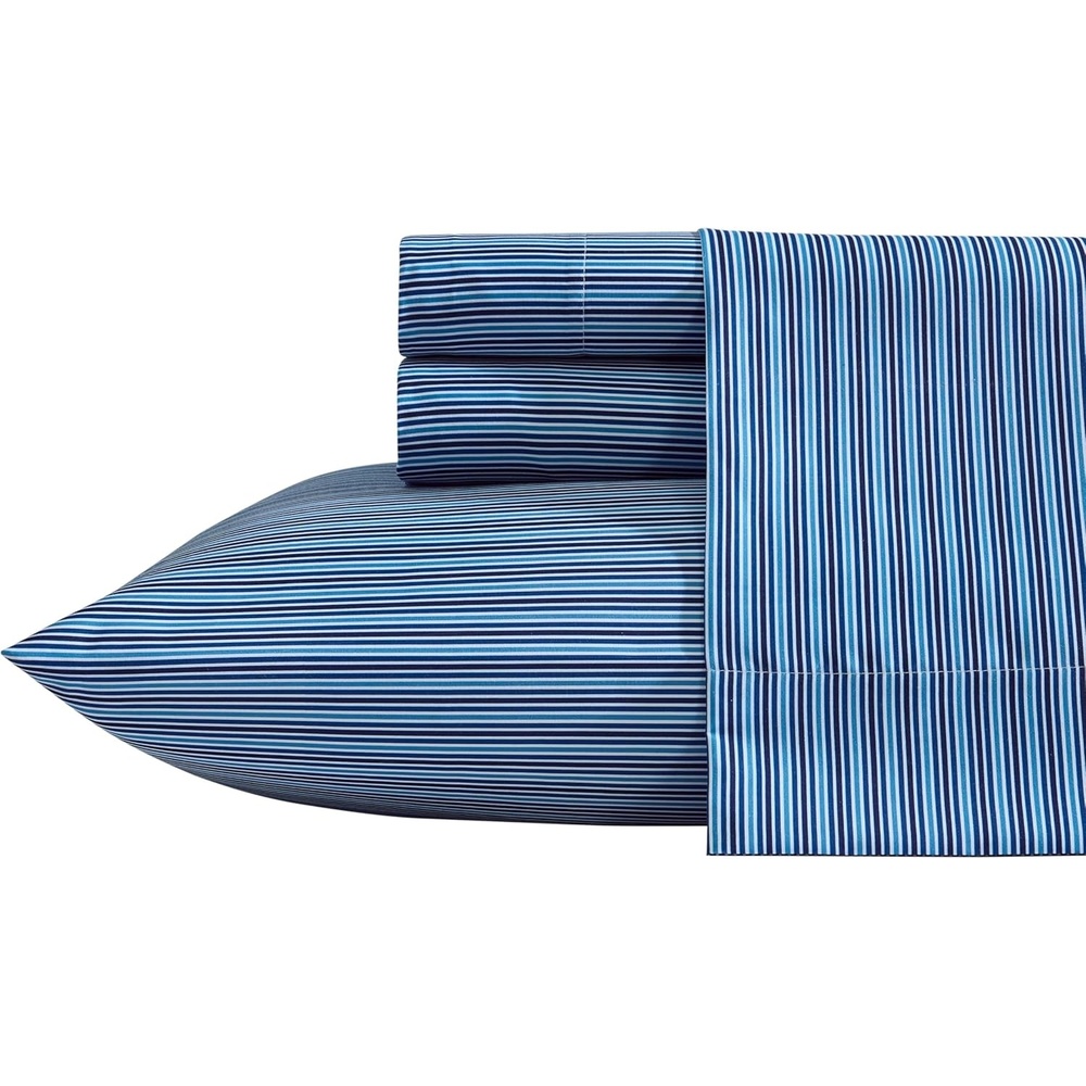 image:imageNautica  Twin Size Sheet Set Microfiber Bedding with Deep Pocket Fitted Sheet Bed Sheets with Matching Pillowcase Coxswain StripeAlden Stripe Blue