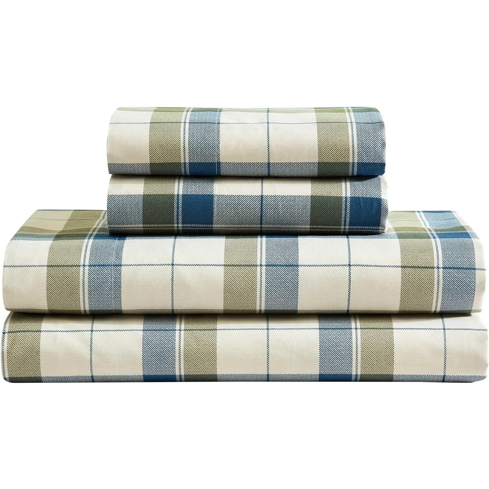 image:imageNautica Twin Size Sheet Set Microfiber Bedding with Deep Pocket Fitted Sheet Bed Sheets with Matching Pillowcase Coxswain StripeVintage Trunk Plaid Green