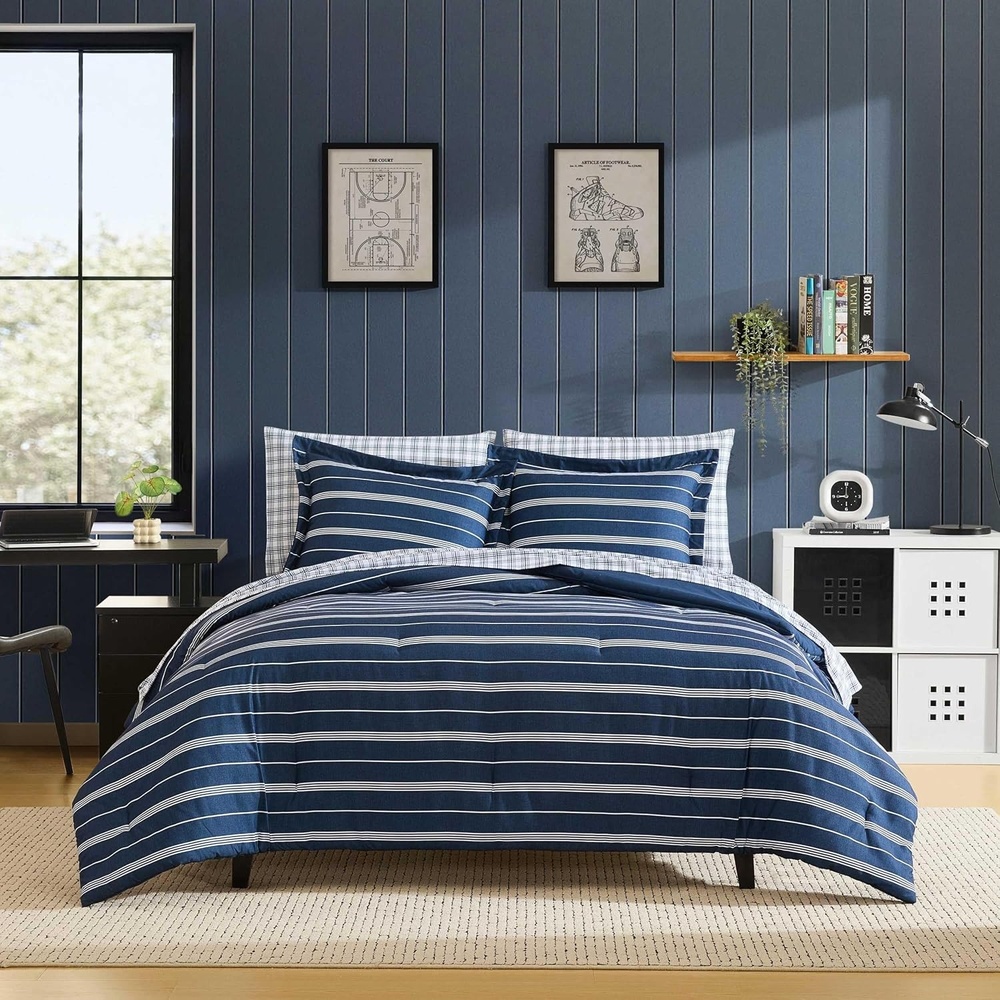 image:imageNautica  Twin XL Comforter Set Soft amp Reversible Bedding with Bonus Bed Sheets amp Pillowcases 5Piece Bed Set Mariners Line SolidPlaid BlueMariners Line SolidPlaid Blue
