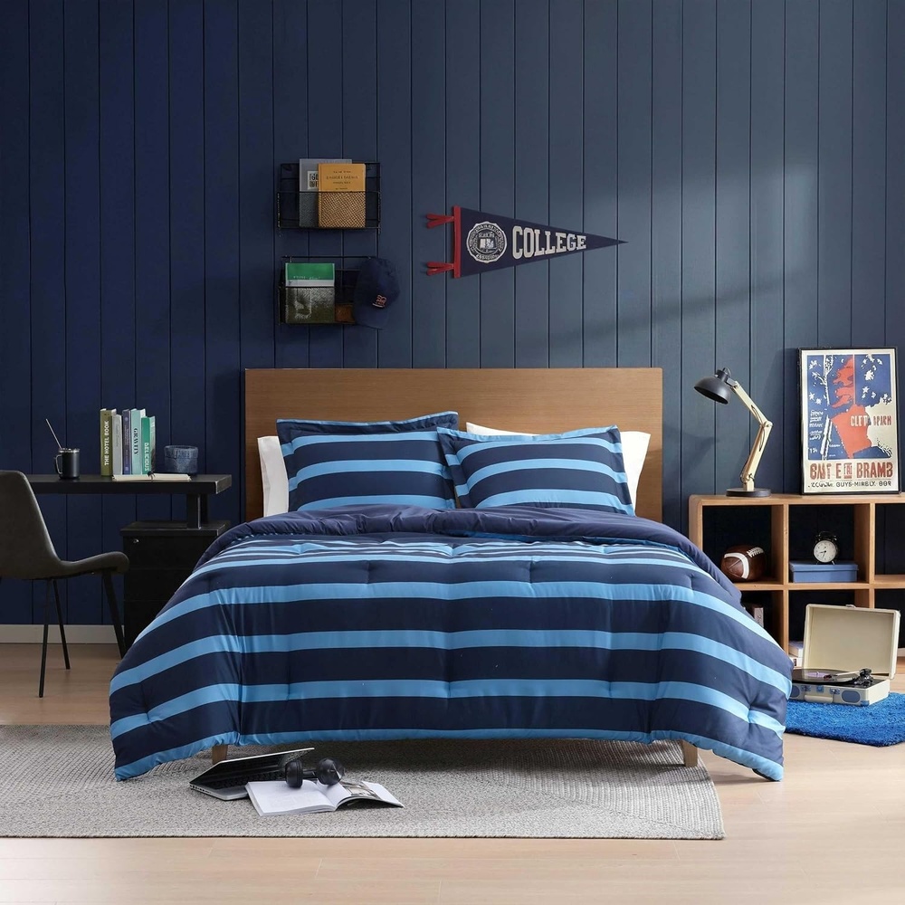 image:imageNautica  Twin XL Comforter Set Soft amp Reversible Coastal Bedding with Matching Pillowcase Nautical Striped Bed Set Keelson StripeSolid BlueKeelson StripeSolid Blue