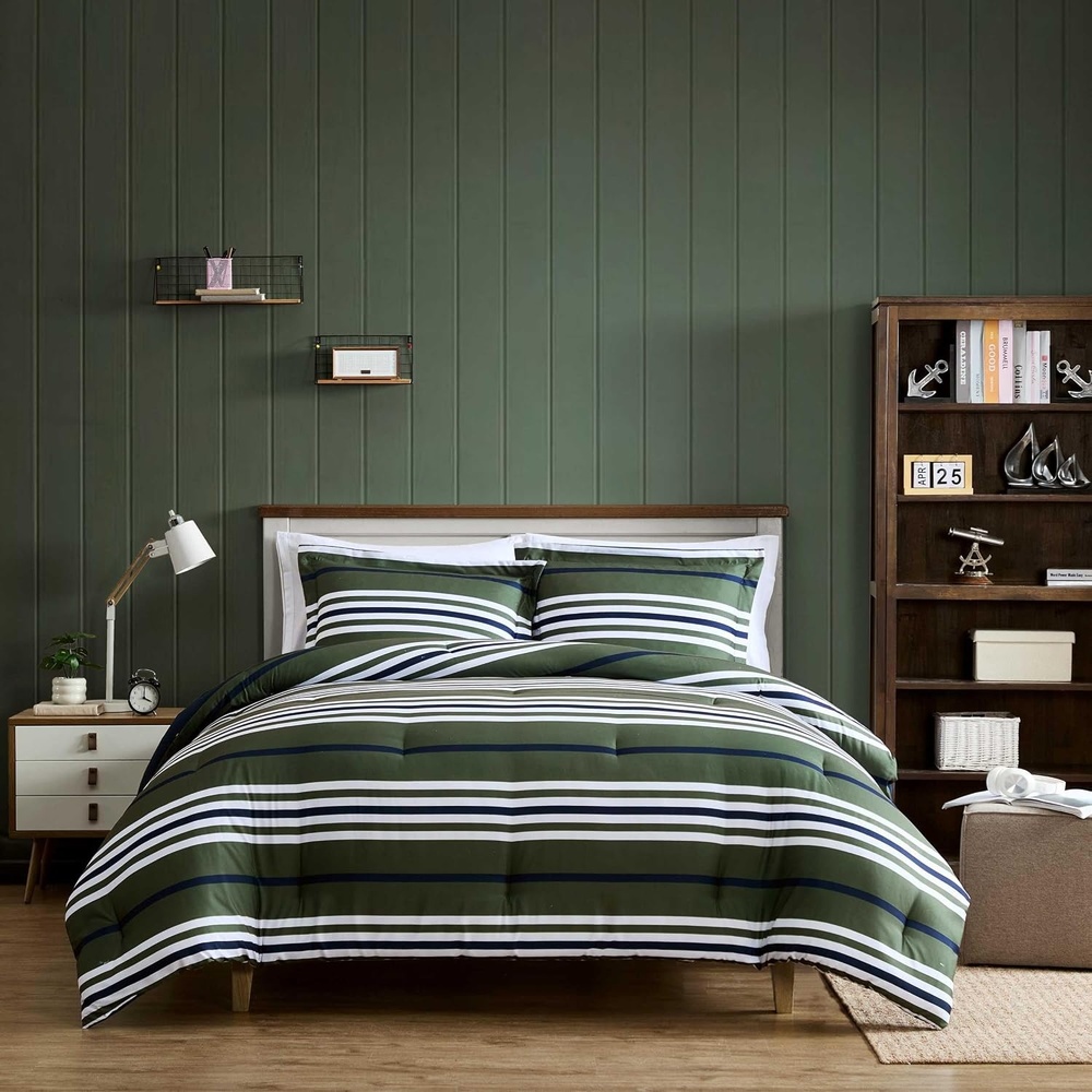 image:imageNautica Twin XL Comforter Set Soft amp Reversible Coastal Bedding with Matching Pillowcase Nautical Striped Bed Set Uphaul StripeSolid GreenUphaul StripeSolid Green
