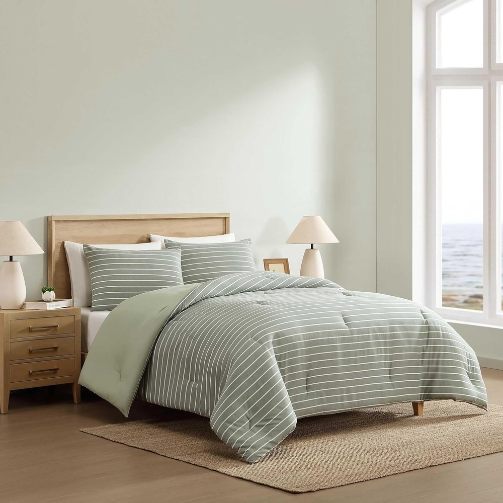 image:imageNautica  Twin XL Size Comforter Set Reversible amp Soft Bedding Set with Matching Pillowcase Nautical Stripe Bedroom Bedding Park Stripe Sage GreenPark Stripe Sage Green