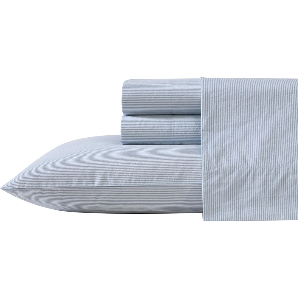 image:imageNautica  Twin XL Size Sheets Set Crisp amp Tailored Floral Bedding with a Smooth Cotton Percale Bed Sheets with Matching Pillowcase amp Fitted Sheet Breezy Bloom BluePenny Pinstripe Blue