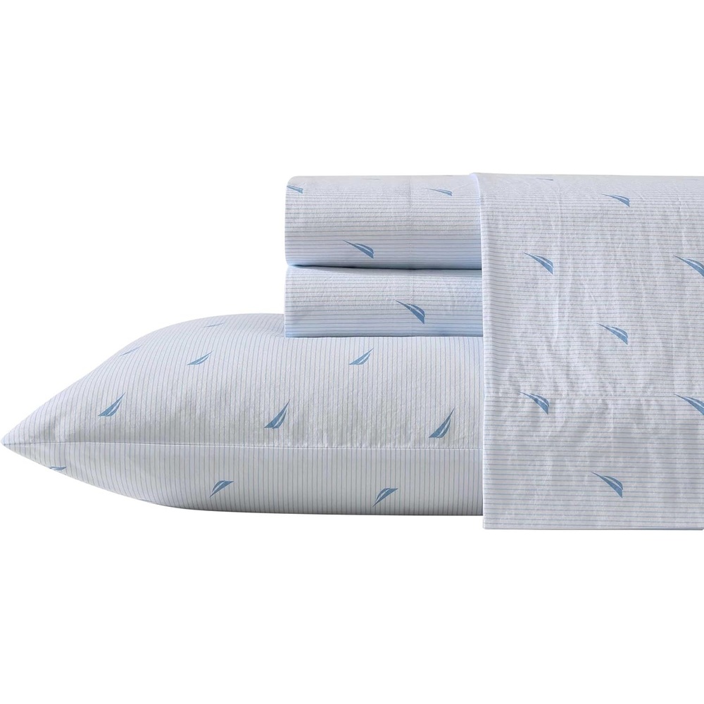 image:imageNautica Twin XL Size Sheets Set Crisp amp Tailored Floral Bedding with a Smooth Cotton Percale Bed Sheets with Matching Pillowcase amp Fitted Sheet Breezy Bloom BlueBoat Stripe Pale Blue