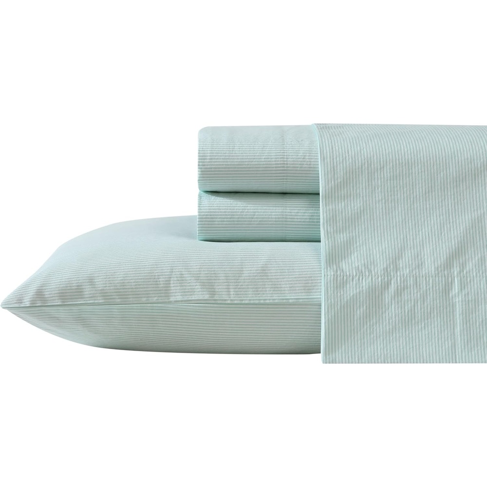 image:imageNautica Twin XL Size Sheets Set Crisp amp Tailored Floral Bedding with a Smooth Cotton Percale Bed Sheets with Matching Pillowcase amp Fitted Sheet Breezy Bloom BluePenny Pinstripe Green