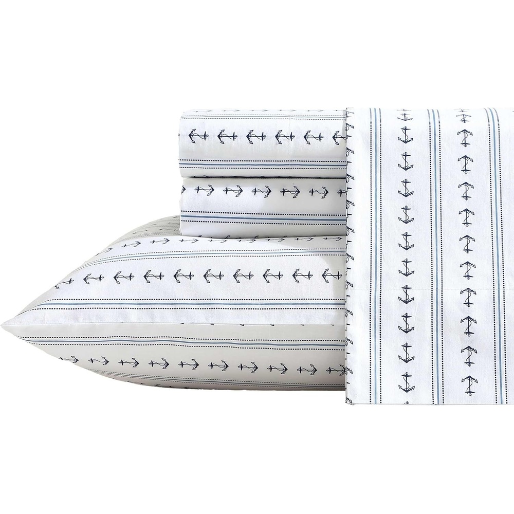 image:imageNautica Twin XL Size Sheets Set Crisp amp Tailored Floral Bedding with a Smooth Cotton Percale Bed Sheets with Matching Pillowcase amp Fitted Sheet Breezy Bloom BlueAnchor Lines Blue