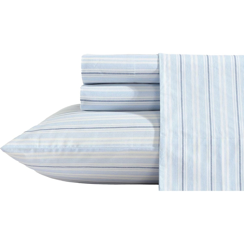 image:imageNautica Twin XL Size Sheets Set Crisp amp Tailored Floral Bedding with a Smooth Cotton Percale Bed Sheets with Matching Pillowcase amp Fitted Sheet Breezy Bloom BlueCamp Stripe Blue
