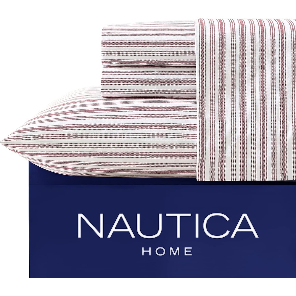 image:imageNautica Twin XL Size Sheets Set Crisp amp Tailored Floral Bedding with a Smooth Cotton Percale Bed Sheets with Matching Pillowcase amp Fitted Sheet Breezy Bloom BlueColeridge Stripe Red