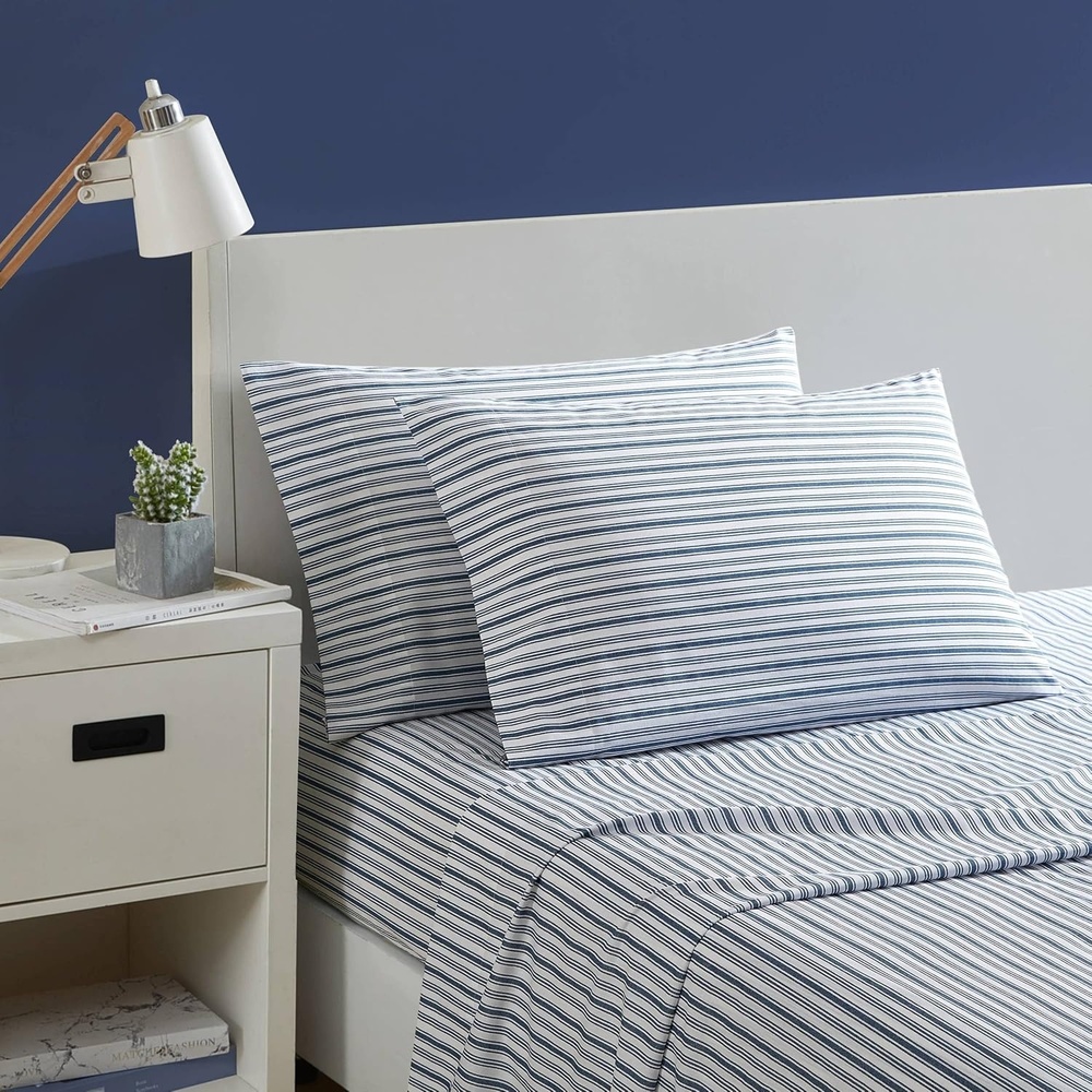 image:imageNautica Twin XL Size Sheets Set Crisp amp Tailored Floral Bedding with a Smooth Cotton Percale Bed Sheets with Matching Pillowcase amp Fitted Sheet Breezy Bloom BlueColeridge Stripe Blue
