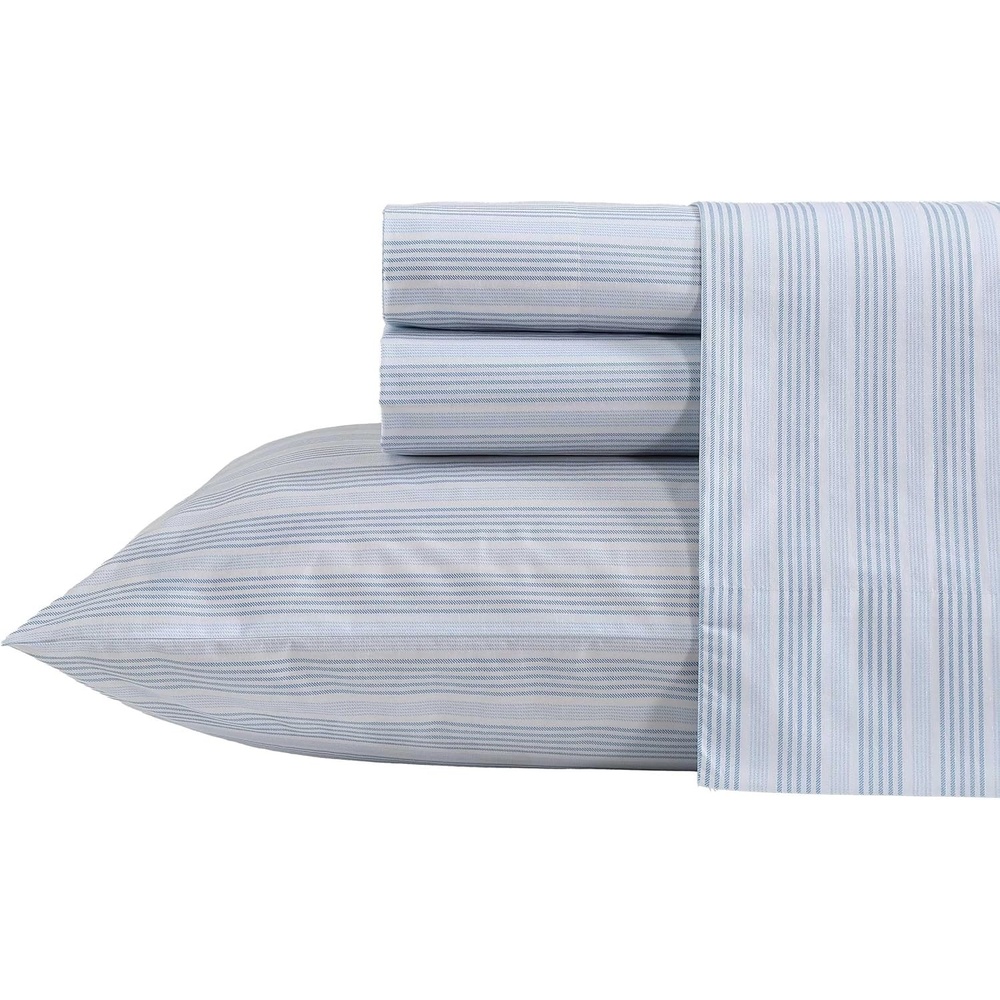 image:imageNautica Twin XL Size Sheets Set Crisp amp Tailored Floral Bedding with a Smooth Cotton Percale Bed Sheets with Matching Pillowcase amp Fitted Sheet Breezy Bloom BlueTayleur Stripe Blue