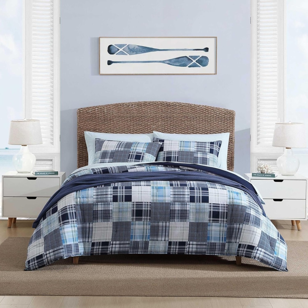 image:imageNautica TwinTwin XL Comforter Set Cotton Bedding with Matching Sham Patchwork Print Bed Set Medium Weight for Year Round Use Dorm Essentials Mason BlueMason Blue