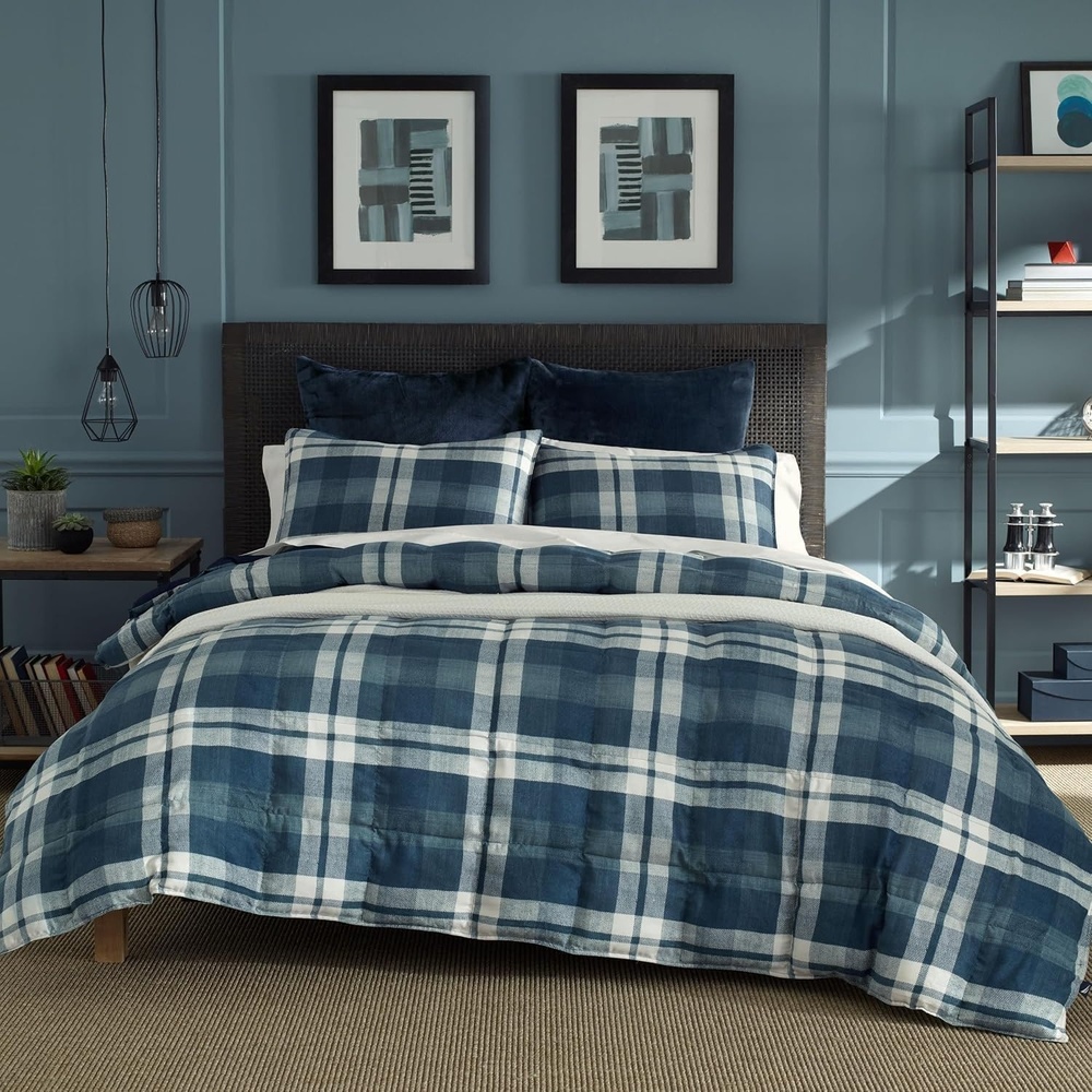 image:imageNautica TwinTwin XL Comforter Set Reversible Bedding with Matching Sham Microsuede with Sherpa Reverse Dorm Essentials OekTex Certified Crossview NavyCrossview Plaid Navy
