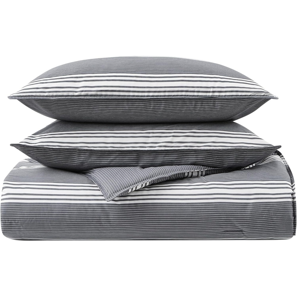 image:imageNautica  TwinTwin XL Comforter Set Reversible Bedding with Matching Sham Stripe Room Decor Bed Set College Dorm Room Essentials Craver Charcoal