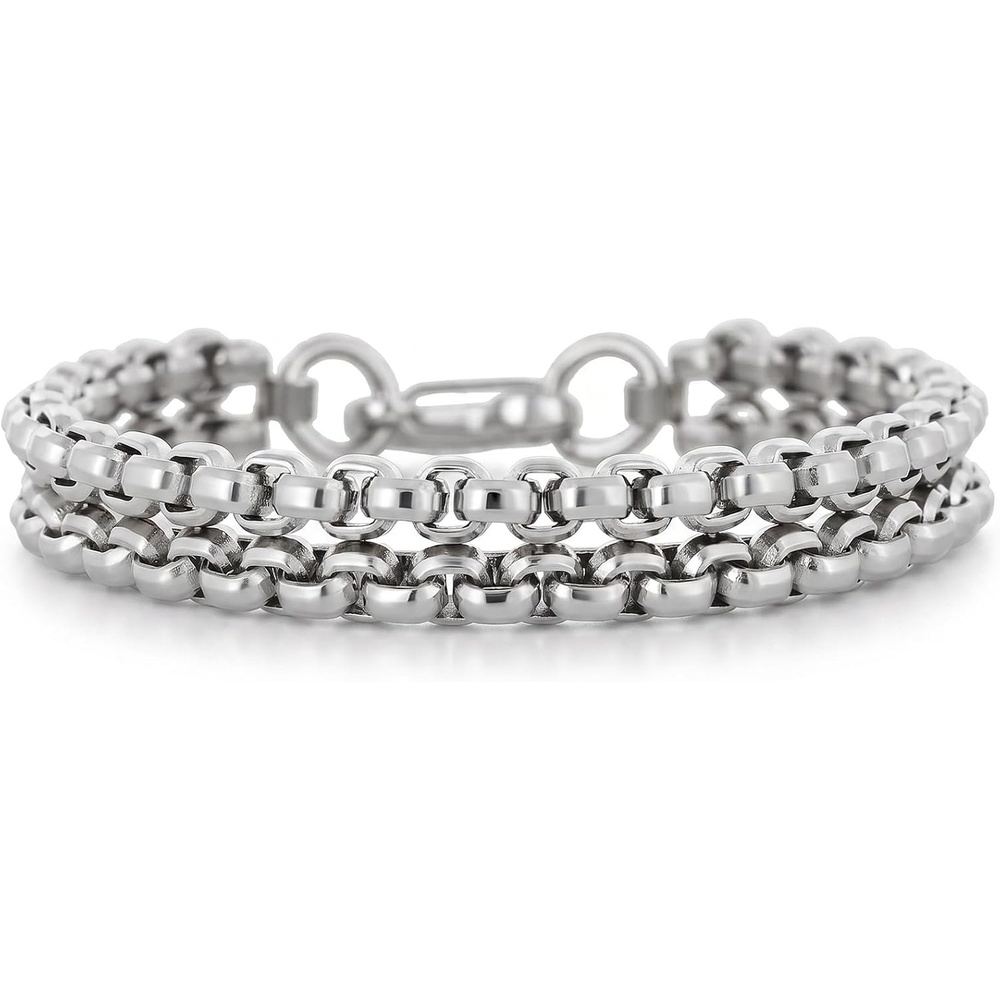 image:imageNautica 11 mm Double Row Box Chain Bracelet for Men Oxidized Stainless Steel 85 Inches