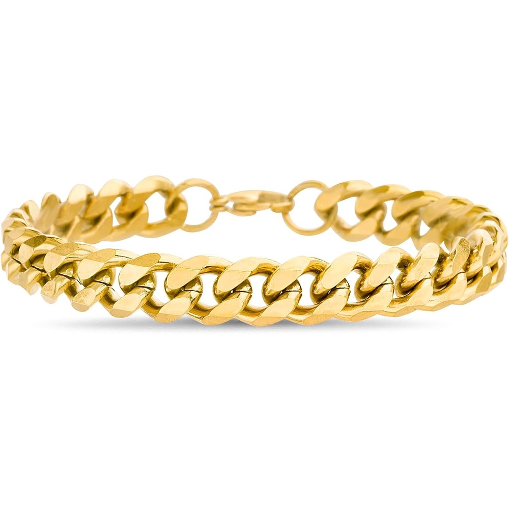 image:imageNautica 9 mm Curb Chain Bracelet for Men 14K Yellow Gold IP Plated Stainless Steel 85 Inches