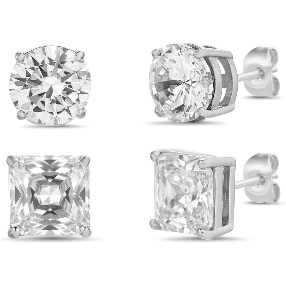 image:imageNautica 910 mm Round and Princess Cut CZ Stud Earrings for Men Rhodium Plated Alloy