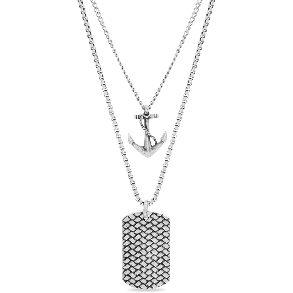 image:imageNautica Anchor Dog Tag Layered Necklaces for Men Oxidized Stainless Steel 24 Inches