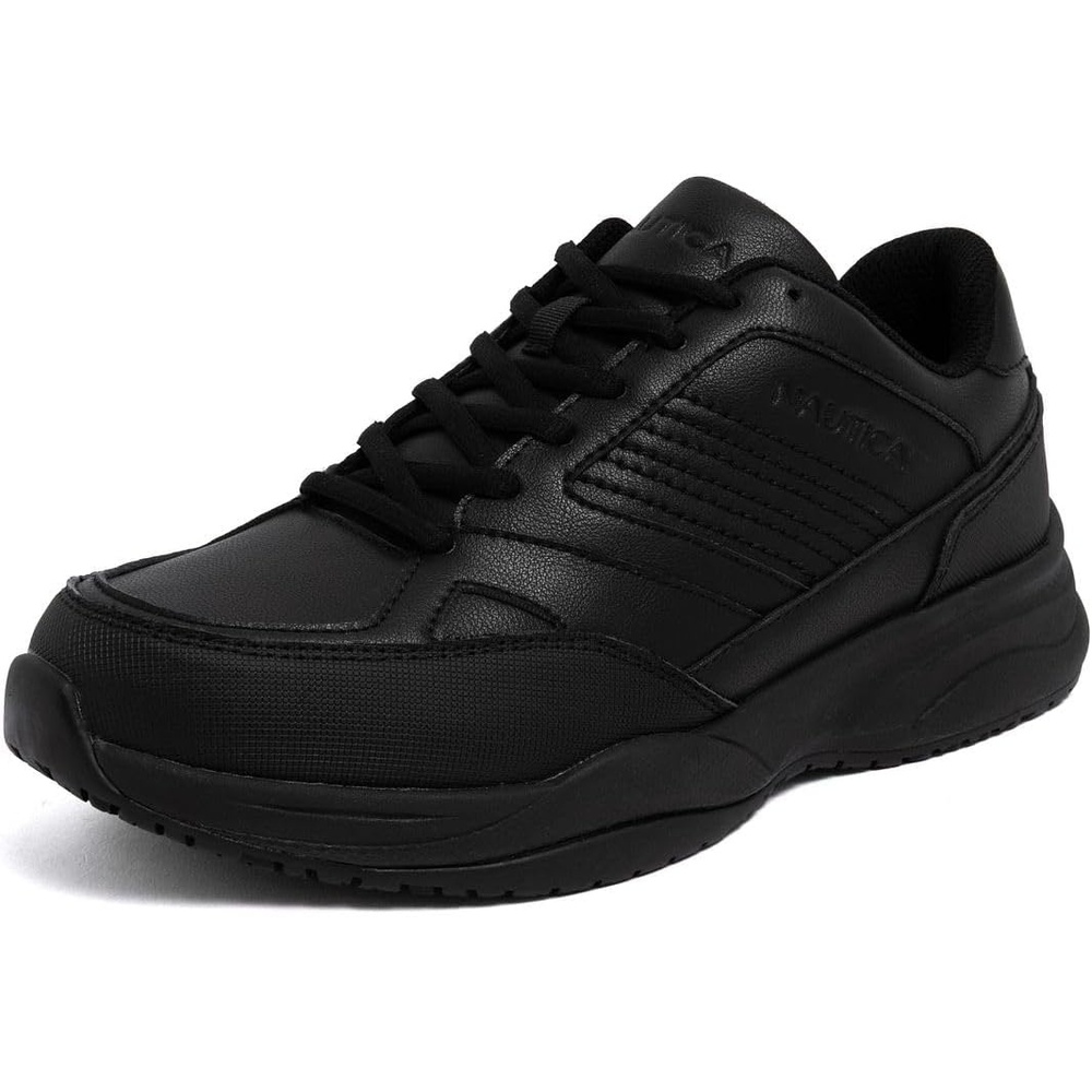 image:imageNautica Black Non Slip Slip OnLaceUp Work Shoes Safety Water Resistant Chef Kitchen Trabajo Zapatos Restaurant or Food Service Sneakers  Comfortable and Lightweight for Men and WomenNileblack