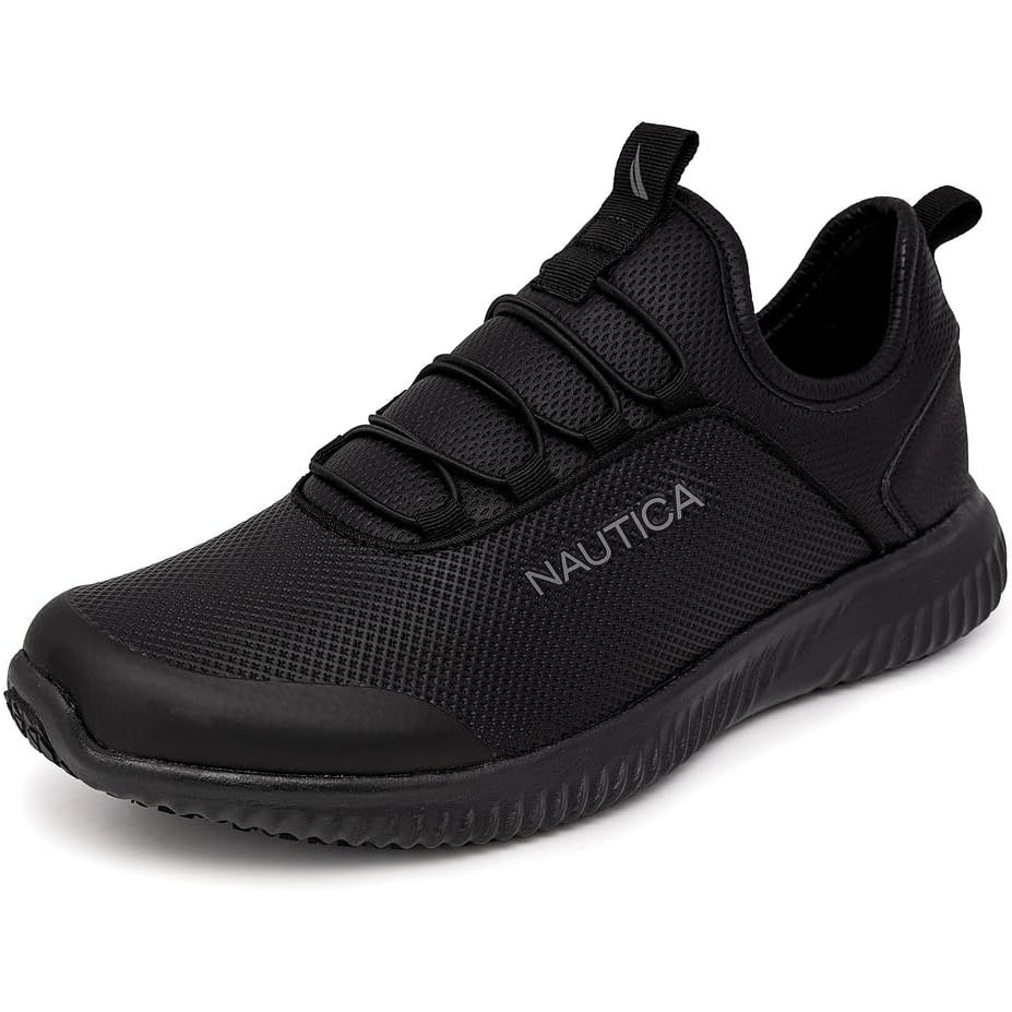 image:imageNautica Black Non Slip Slip OnLaceUp Work Shoes Safety Water Resistant Chef Kitchen Trabajo Zapatos Restaurant or Food Service Sneakers Comfortable and Lightweight for Men and WomenLeda Black 1