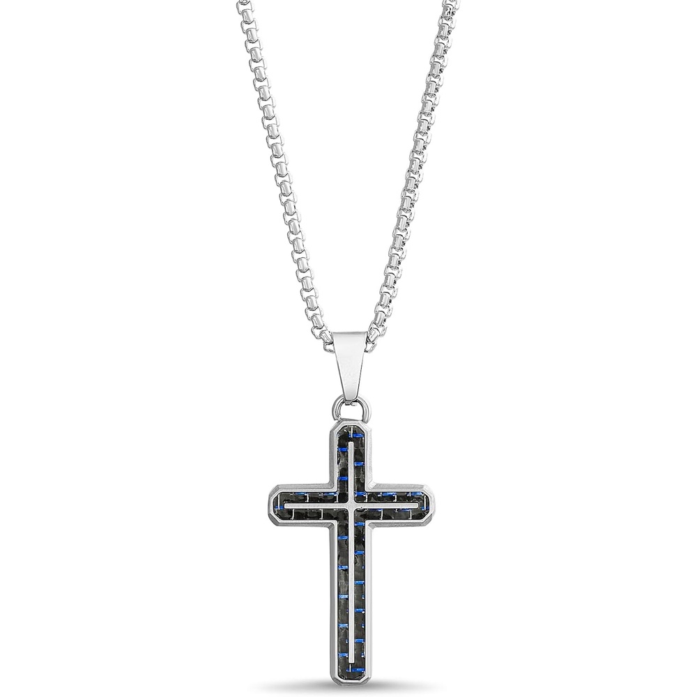 image:imageNautica Blue Carbon Fiber Black Cross Necklace for Men Stainless Steel 24 Inches